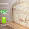 An image showcasing the Birch mattresses certifications including GOLS and Greenguard GOLD