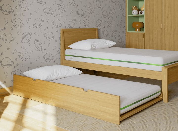 A lifestyle render of the Helix Trundle Mattress in a bedroom scene