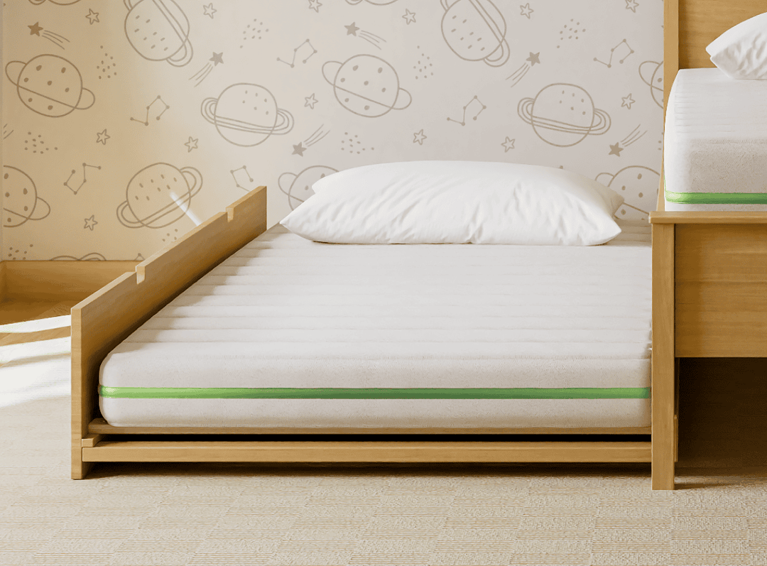 A lifestyle render of the Helix Trundle Mattress in a bedroom scene