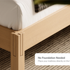 A closeup image of the Madison Bed Frame with a callout that no additional foundation or box spring is needed to support your mattress