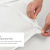 A closeup of the Helix Duvet Cover Set with a callout to its sturdy corner ties