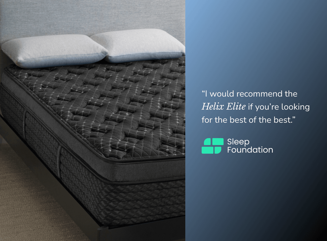 An image featuring a quote from Sleep Foundation about the Dawn Elite mattress