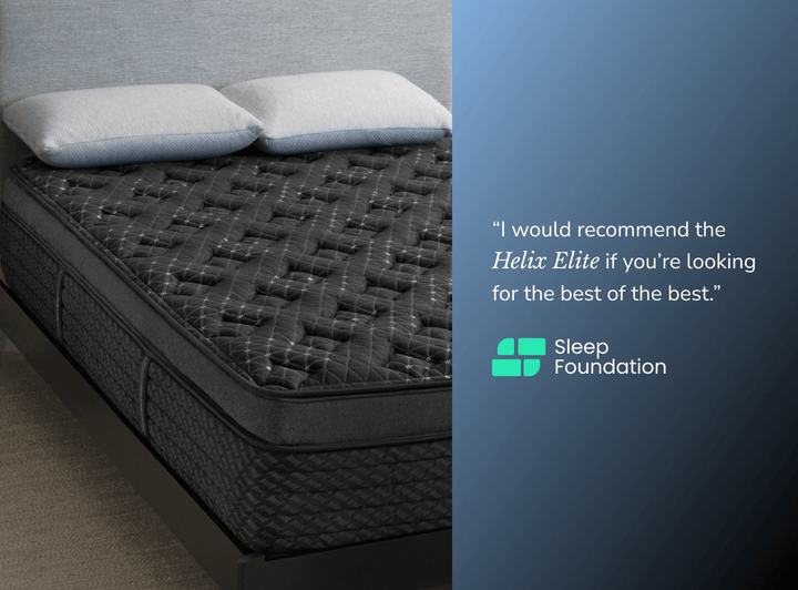 An image featuring a quote from Sleep Foundation about the Dawn Elite mattress