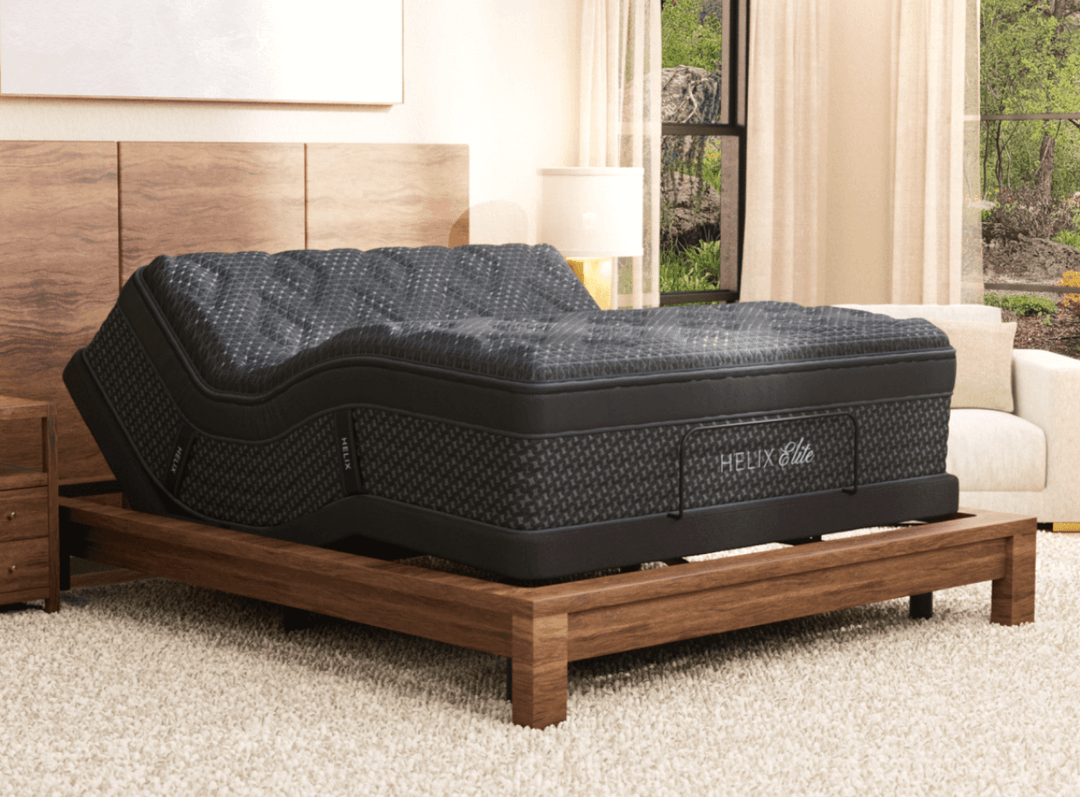 A rendered image of the Helix Elite mattress on an Adjustable Base