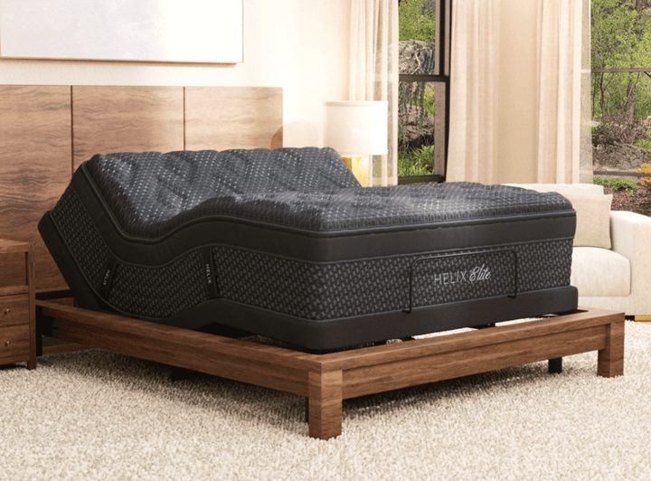 A rendered image of the Helix Elite mattress on an Adjustable Base
