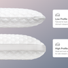 A rendered image of the Talalay latex pillow showing its options for a high or low profile 