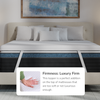 A rendered image of the Premium Memory Foam Mattress Topper with a callout to its luxury firm option