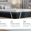 A rendered image of the Premium Memory Foam Mattress Topper with callouts to its hybrid design and cooling cover