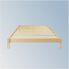 Wooden bed frame on a light blue background