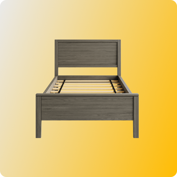 Wooden bed frame on a yellow background