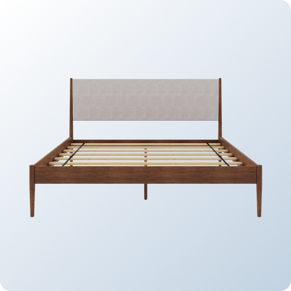 A product image of the Waverly Bed Frame on a blue background gradient