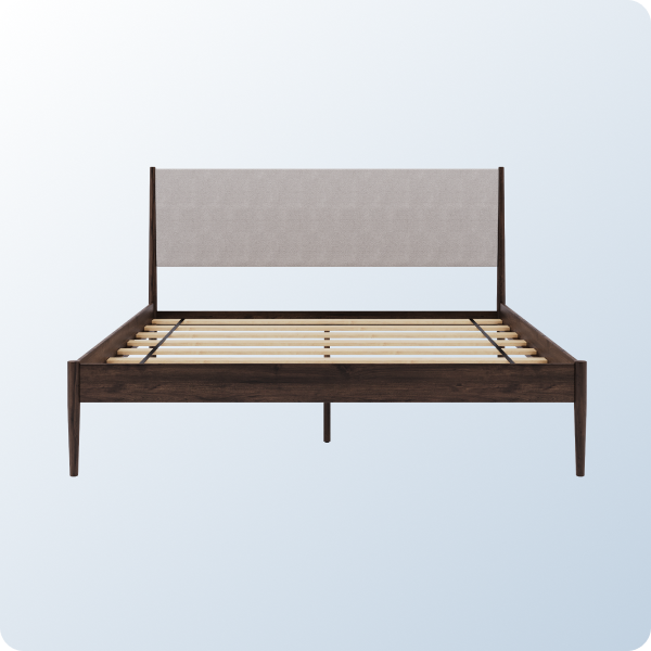 A product image of the Waverly Bed Frame on a blue background gradient