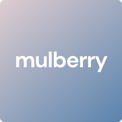 The Mulberry logo on a blue background gradient