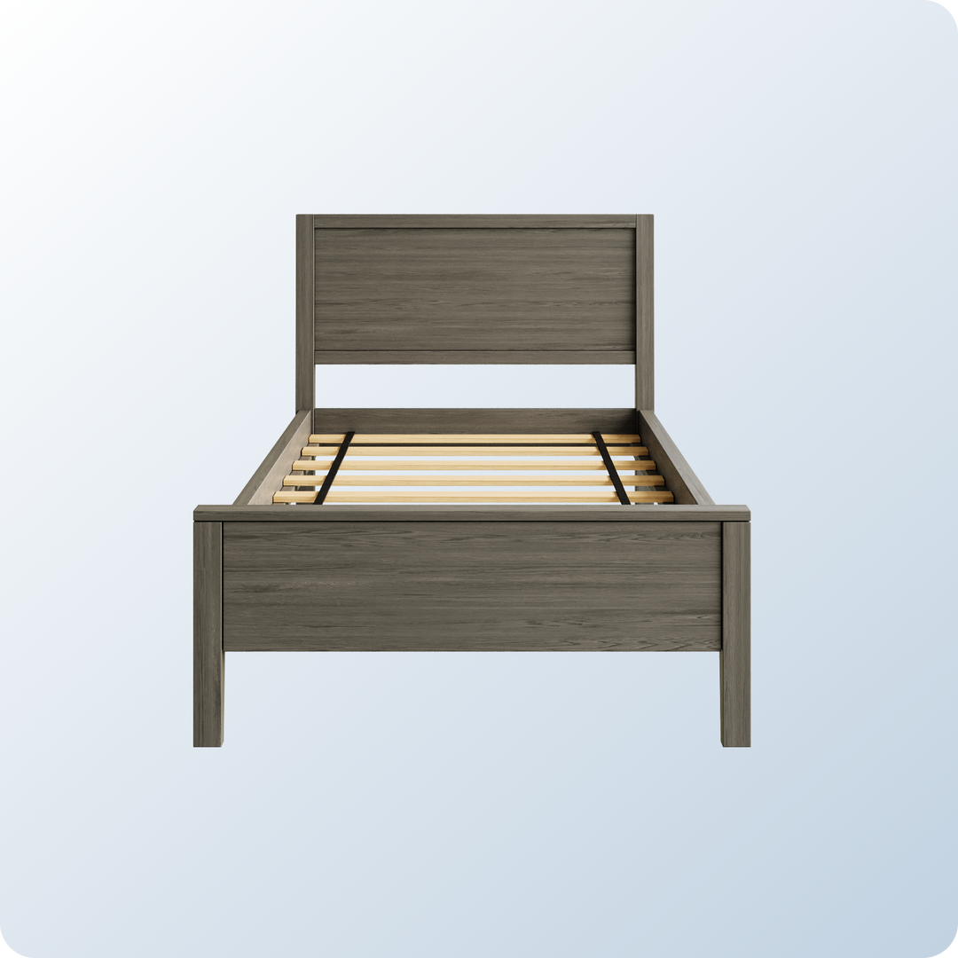 An image of the Cooper Bed Frame on a blue background gradient