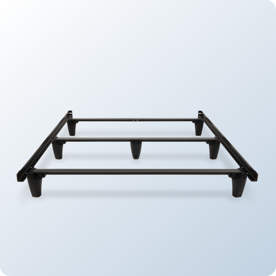 An image of the Metal Bed Frame on a blue background gradient