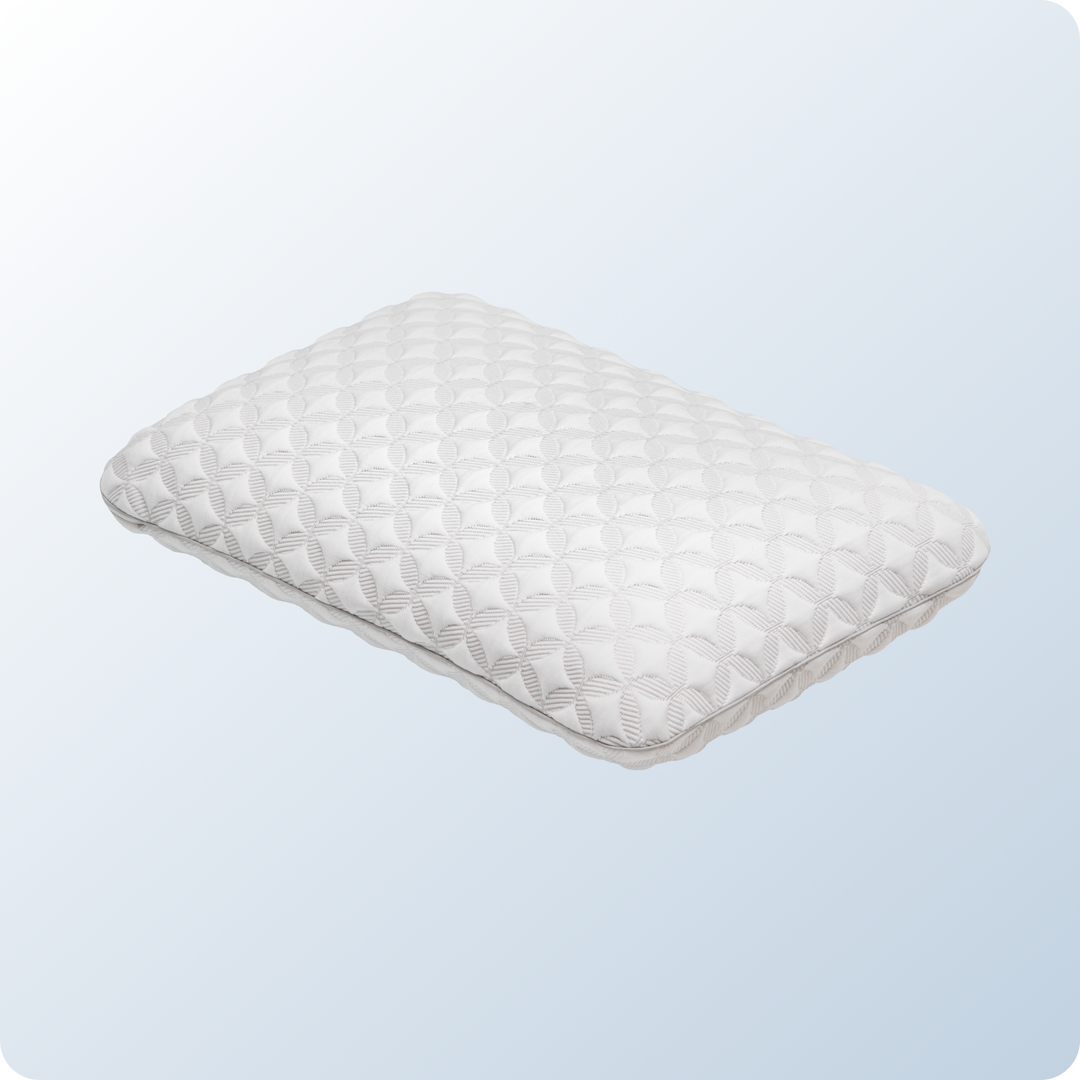 An image of the Talalay Latex Pillow on a blue background gradient