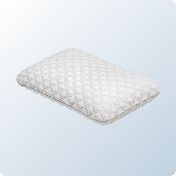 An image of the Talalay Latex Pillow on a blue background gradient